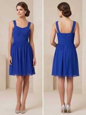 D’Zage Royal Blue Chiffon Pleated A-Line Mini Dress Size 8